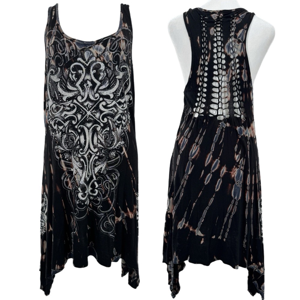 Y2K Whimsigoth Dress Size L Festival Indie Witchy Asymmetric Dark Boho Moto Goth